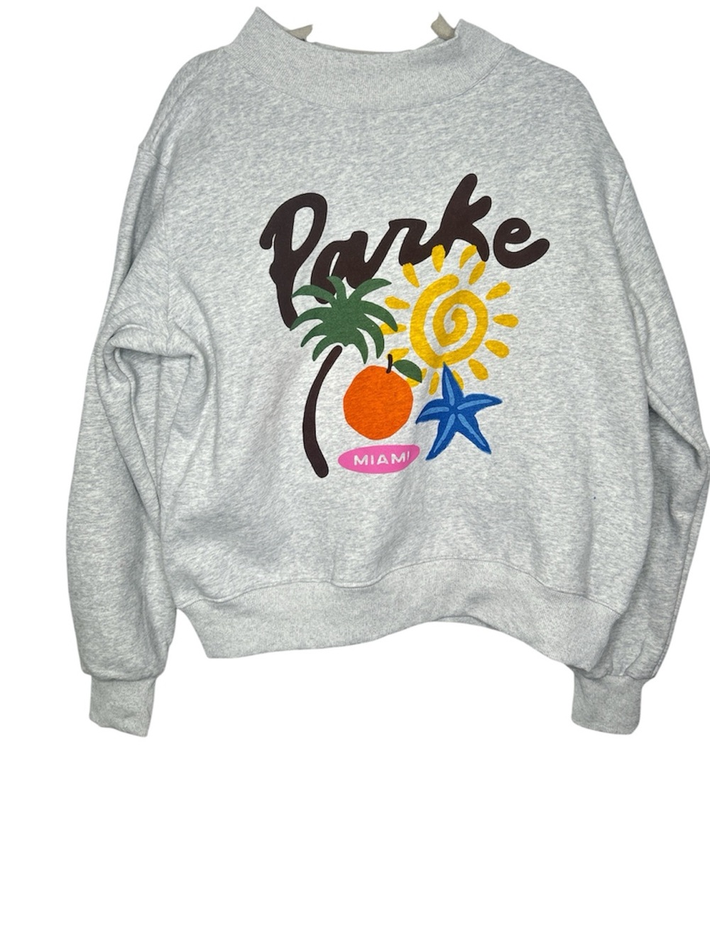 Parke Miami Sun & Palm Graphic Sweatshirt Heather Grey — Size S/M  NWOT